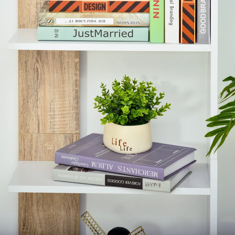 Homcom Raft Perete 5 Rafturi – Stejar & Alb, Design Modern pentru Camera(m-12)