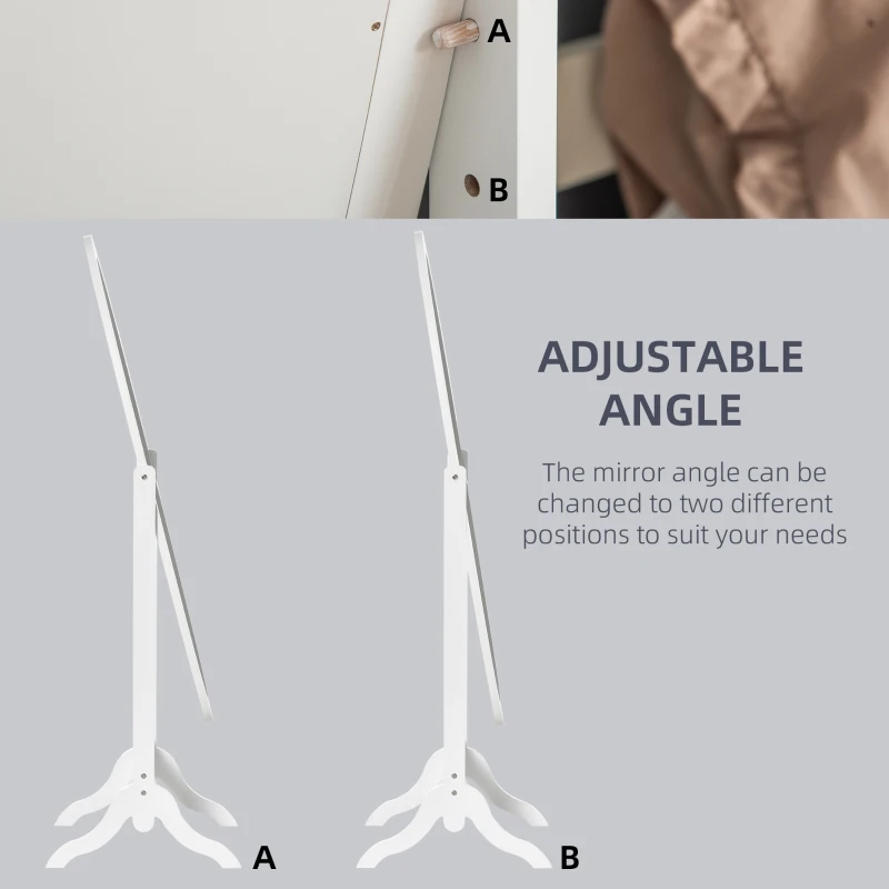 HOMCOM oglinda reglabila cu suport, 47.5x45.5x154.5cm, alba