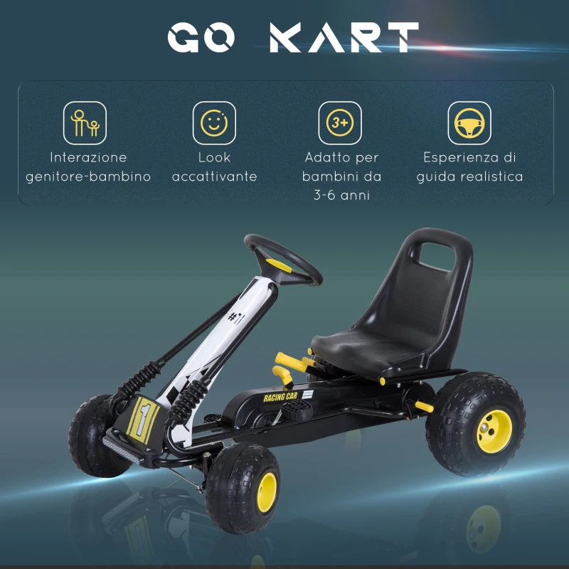 Homcom Go Kart Copii – Pedale, Design Negru & Galben