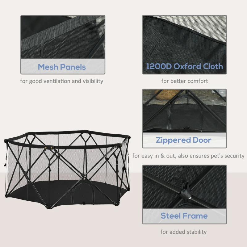 PawHut Gard pentru Caini Pliabil din Otel si Tesatura cu Sac de Transport