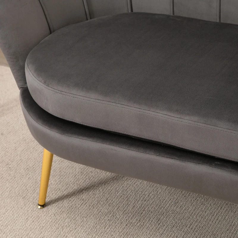 HOMCOM canapea din catifea, 2 locuri,130x63x73cm, gri(m-7)