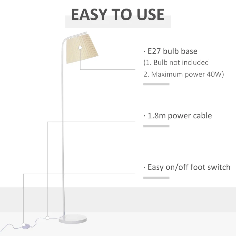 HOMCOM Lampadar de Sol cu abajur, baza rotunda, Metal, 25x27x165 cm, Alb/Crem