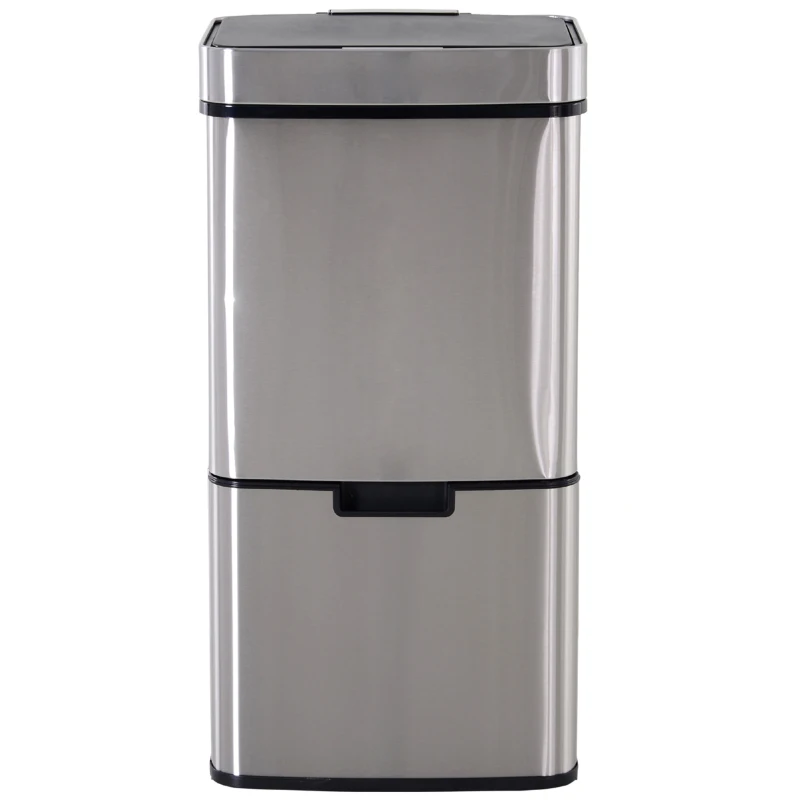 HOMCOM Cos de gunoi inteligent cu senzor , Capacitate 72 l, 3 Compartimente, 42 x 30 x 81 cm, Inox / ABS, Argintiu(m-12)