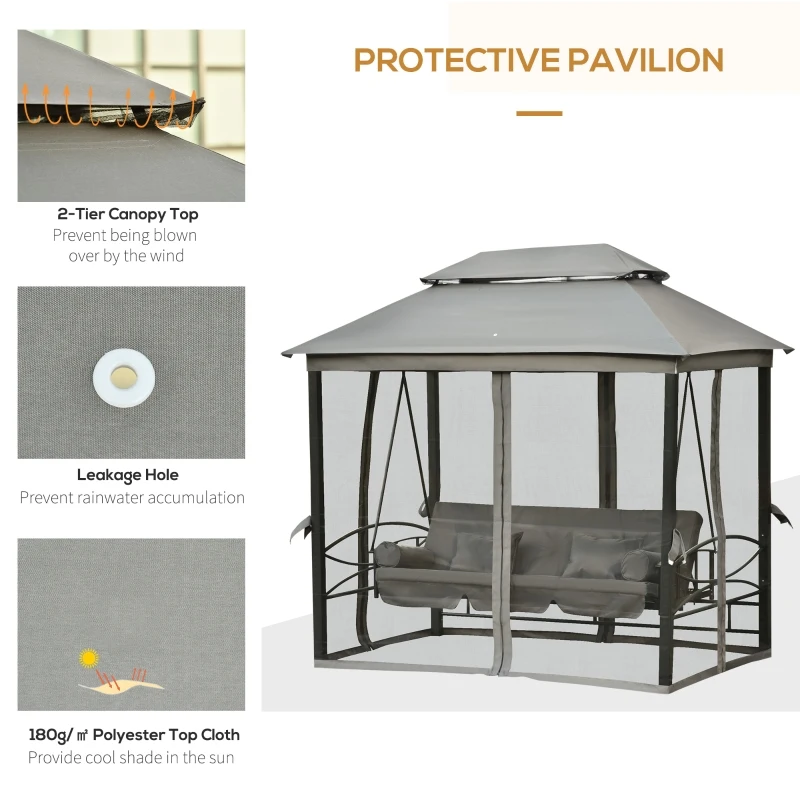Outsunny Balansoar 3 Locuri si Sezlong cu Copertina tip Foisor cu Plasa Impotriva Tantarilor si Perne(m-6)
