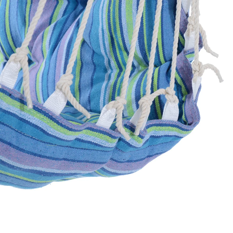 Outsunny Hamac Scaun Suspendat Captusit cu Funii si Schelet din Lemn si Bumbac cu Dungi