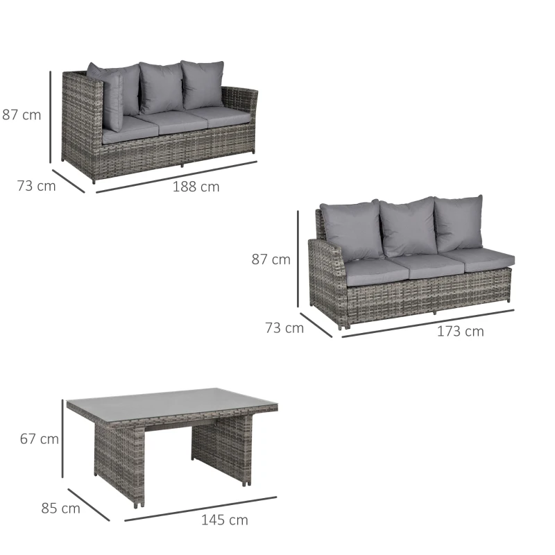 Outsunny Salon de Gradina Set 3 Buc 2 Canapele de Exterior 1 Masa Ratan Gri(m-3)