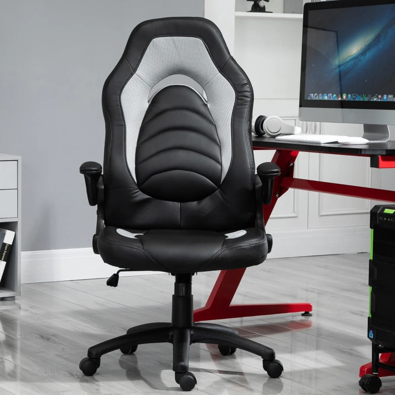 Vinsetto Fotoliu de Gaming din Piele ecologica Functie de Balansare Ajustabila Cotiera Rabatabila