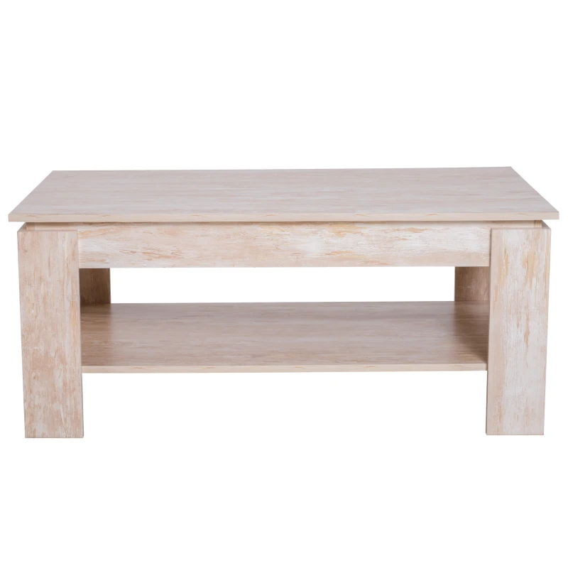 Homcom Masa pentru Cafea Joasa pe 2 Niveluri Culoare Lemn Stejar Deschis 110x65x47cm