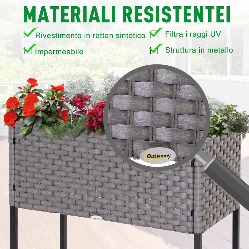 Outsunny vas de flori, cu raft, 70x30x72cm, gri