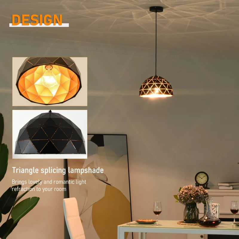 HOMCOM Lampa Vintage Suspendata Inaltime Reglabila Casa si Birou, Neagra