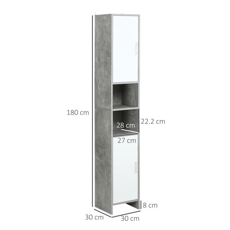 Kleankin Dulap Baie Coloana – 30×30×180 cm, Lemn Efect Ciment