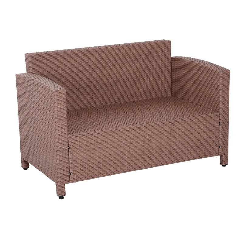 Outsunny Set Mobilier de Grădină din Polyratan 4buc Măsuță, Canapea și 2 Fotolii cu Perne Maro deschis
