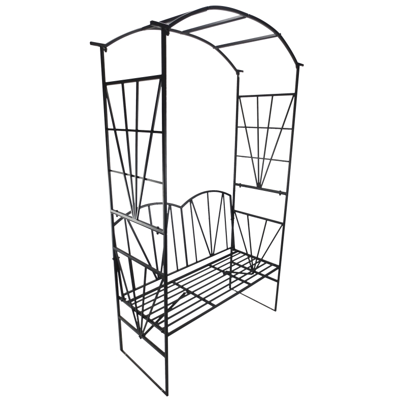 Outsunny Bancuta de Gradina 2 Locuri cu Bolta pentru Plante, Negru 115x59x203 cm