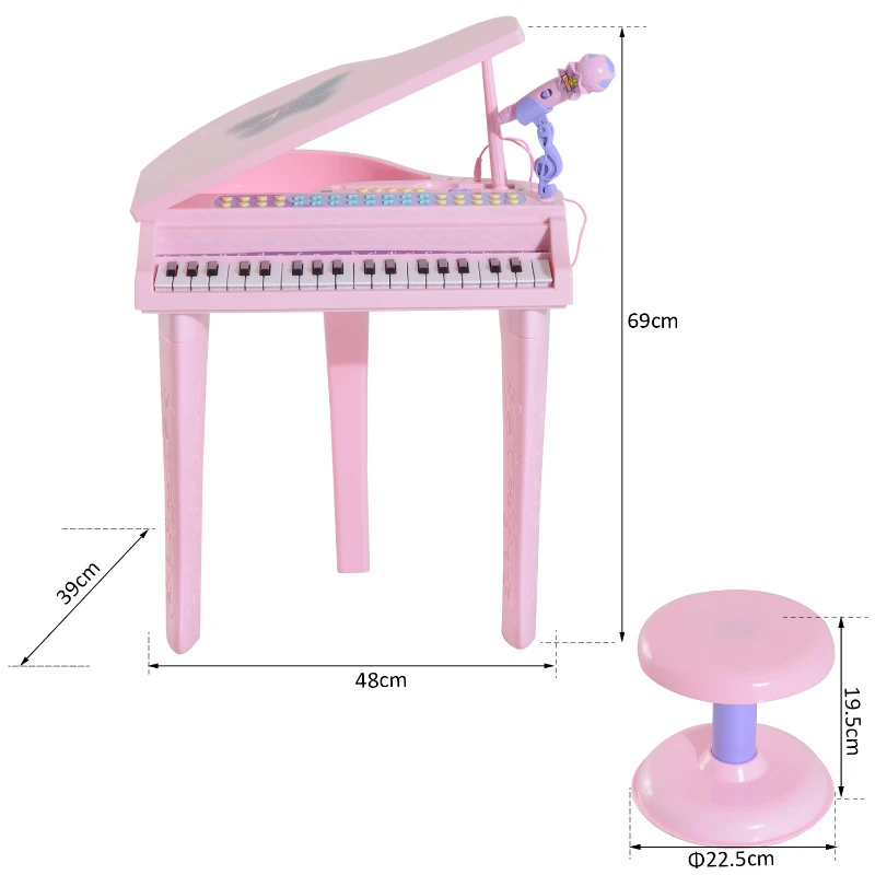 HOMCOM mini pian, jucarie pentru copii, 48×39×69 cm, roz