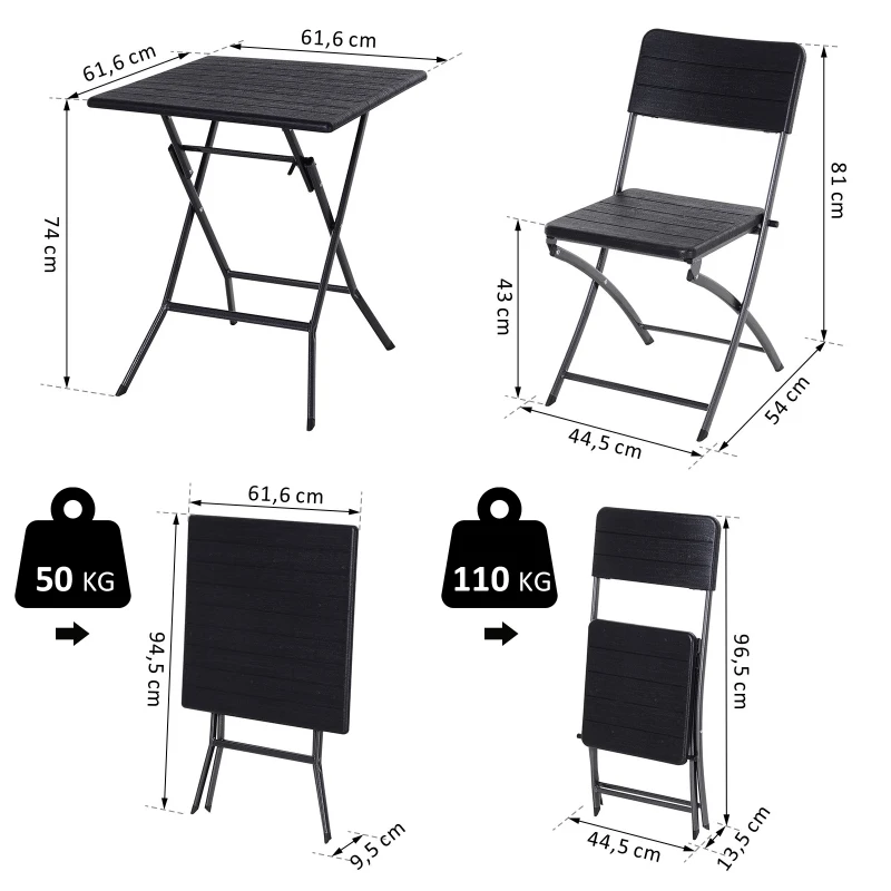 Outsunny Set de Mobilier de Exterior Masa cu 2 Scaune Pliabile Negru