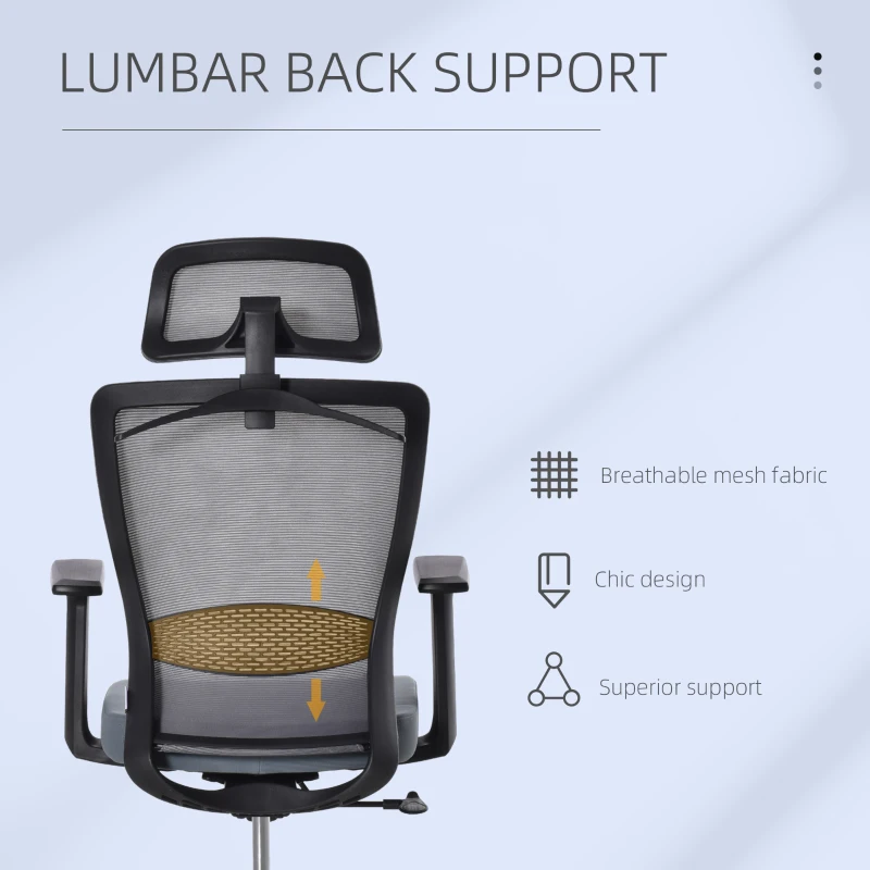 Vinsetto Scaun de Birou Ergonomic Suport Lombar Tetiera Umeras Integrat