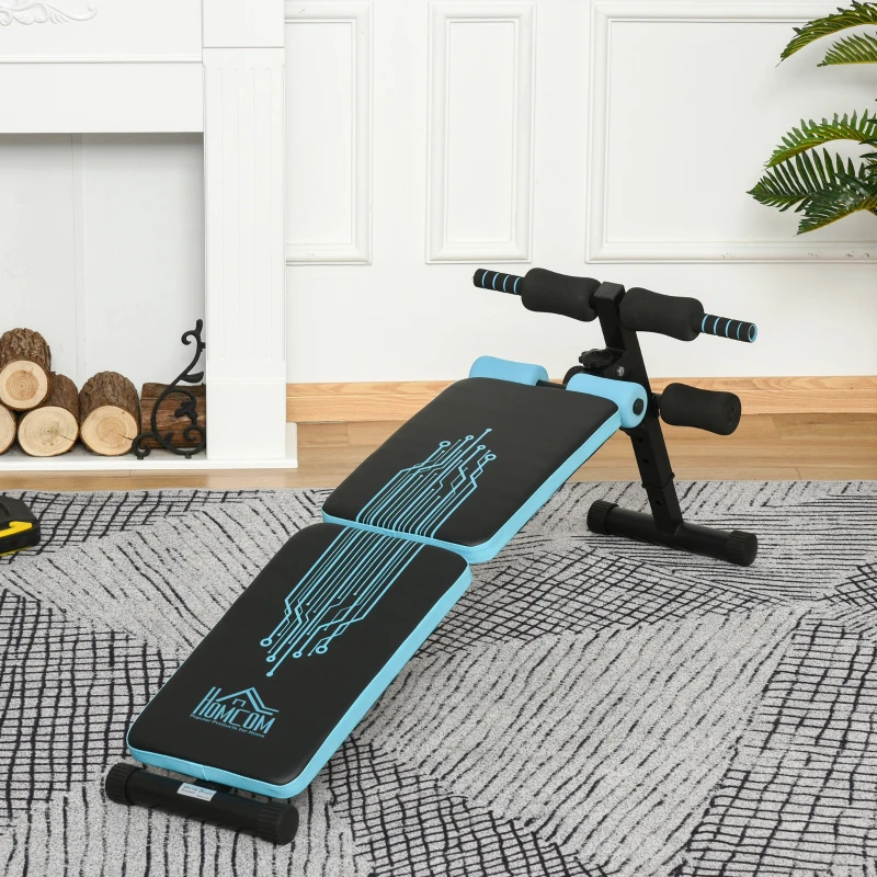 Homcom Banca multifunctionala pentru abdomene Spatar reglabil, 144x53x45-60 cm, Albastru/Negru