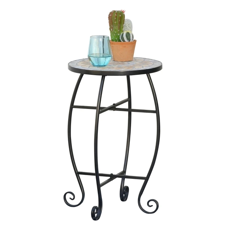 Outsunny Masuta de Gradina si Exterior din Metal si Ceramica Verde si Portocalie