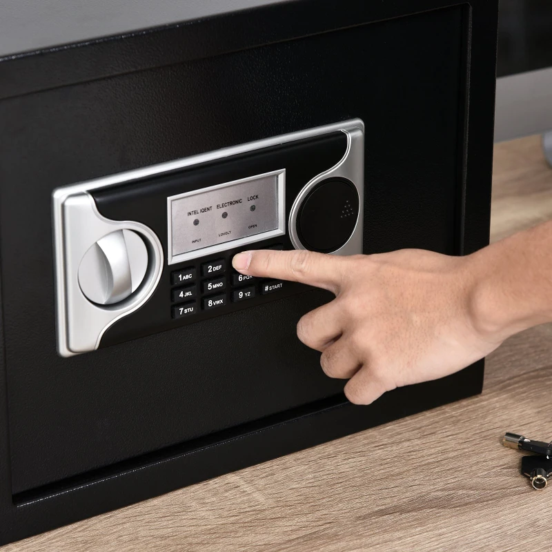 HomCom, mini seif electronic, cod, cheie, alarma, 38x30x30cm