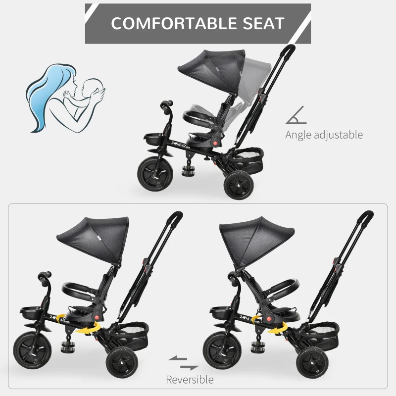 HOMCOM Carucior tricicleta cu Maner Pliabil pentru copii de 1-5 Ani