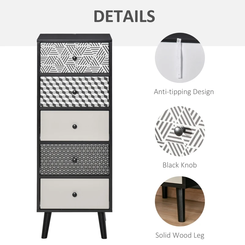 HOMCOM Mobila Comodă cu 5 sertare Mobilier modern pentru casa dimensiune 39.5x39.5x110 cm