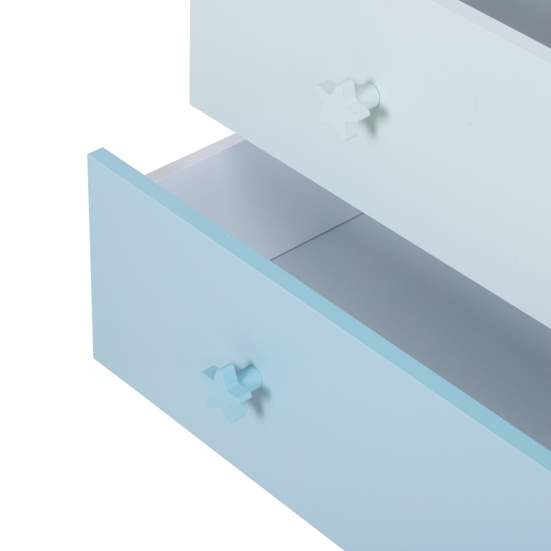 Homcom Mobilier Comoda cu Picioare din Lemn de Pin 3 Sertare Alb si Albastru 90 x 42 x 80cm