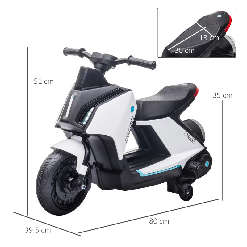 HOMCOM motocicleta electrica pentru copii 6V, alba
