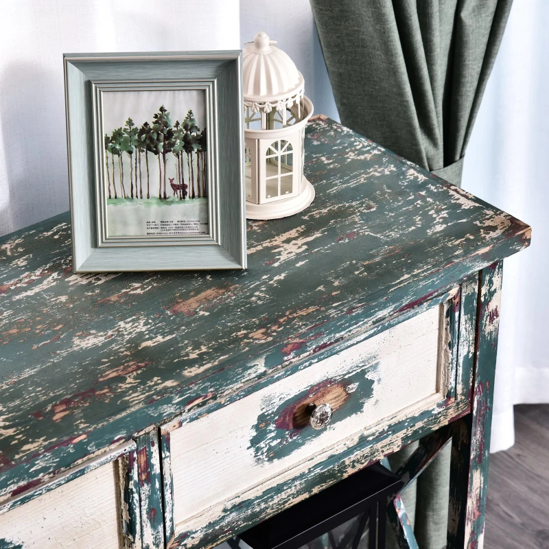 Homcom Masa Consola din Lemn de Brad cu Efect Vintage cu 2 Sertare 110x38x90 cm