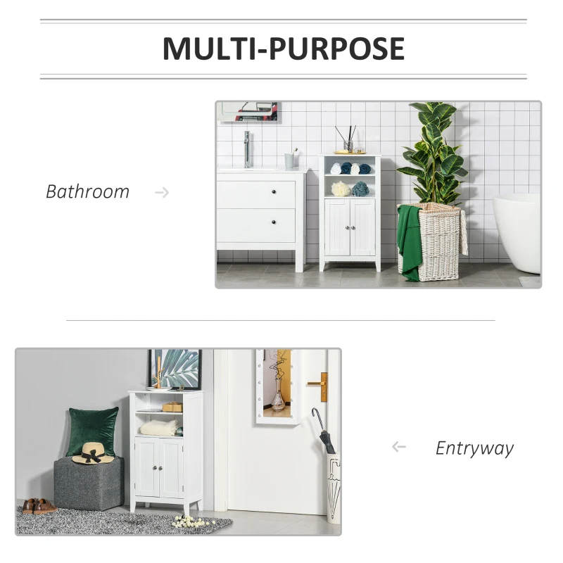 Kleankin Dulpa pentru Baie cu Rafturi Reglabile si 2 Usi din Lemn, Alb 50x30x93cm(m-7)