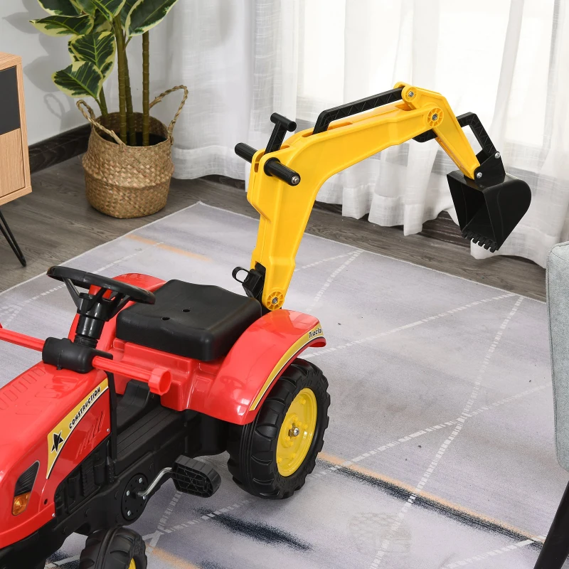 HOMCOM Tractorcu pedale si Excavator control manual pentru copii 3-6 ani rosu