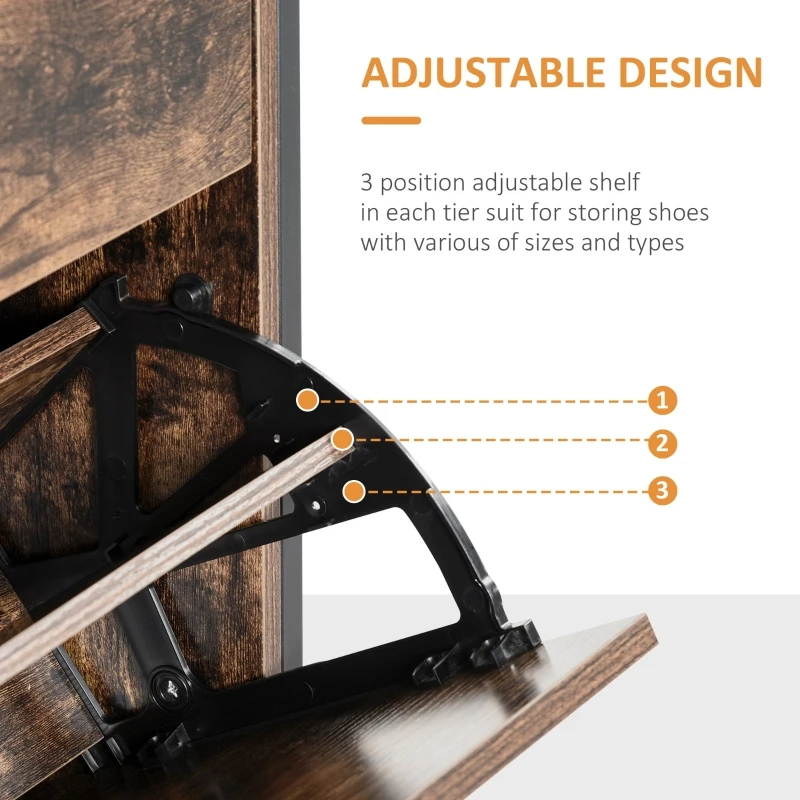HOMCOM Mobilier Suport Pantofi cu Economisire de Spatiu 12 Pantofi Stil Industrial Lemn Metal