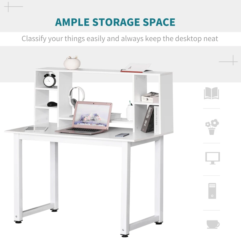 HomCom birou cu rafturi, lemn, 120x60x125 cm, alb