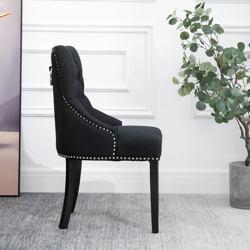 Homcom Scaun pentru Pranz Eleganta Captusita Invelis din Lin cu Nasturi Matlasati Negru