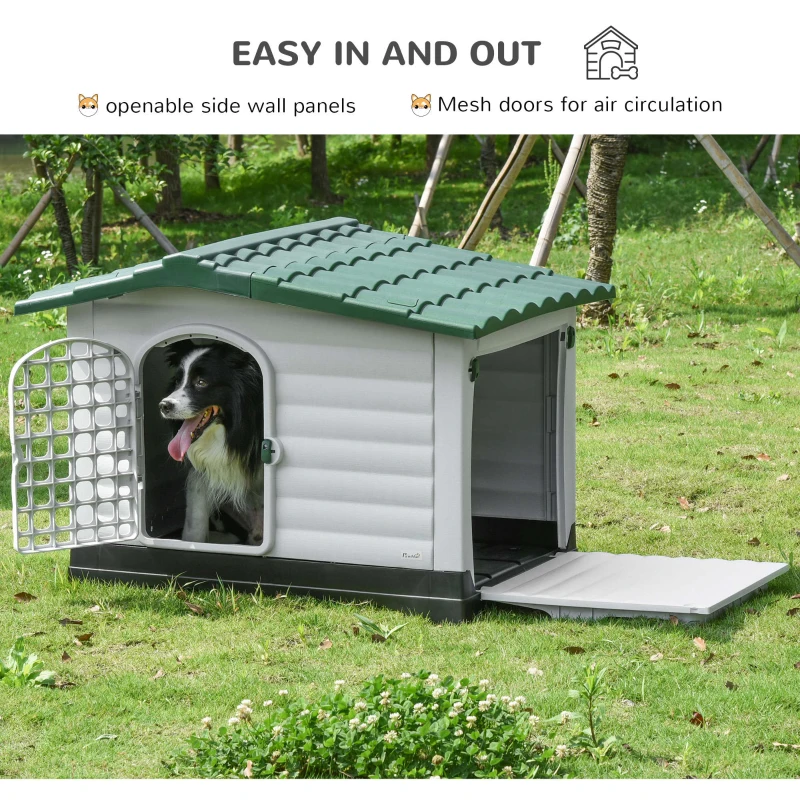 PawHut Casuţa pentru Caini de Exterior din Plastic Uşa şi Fereastra 111x84x80cm