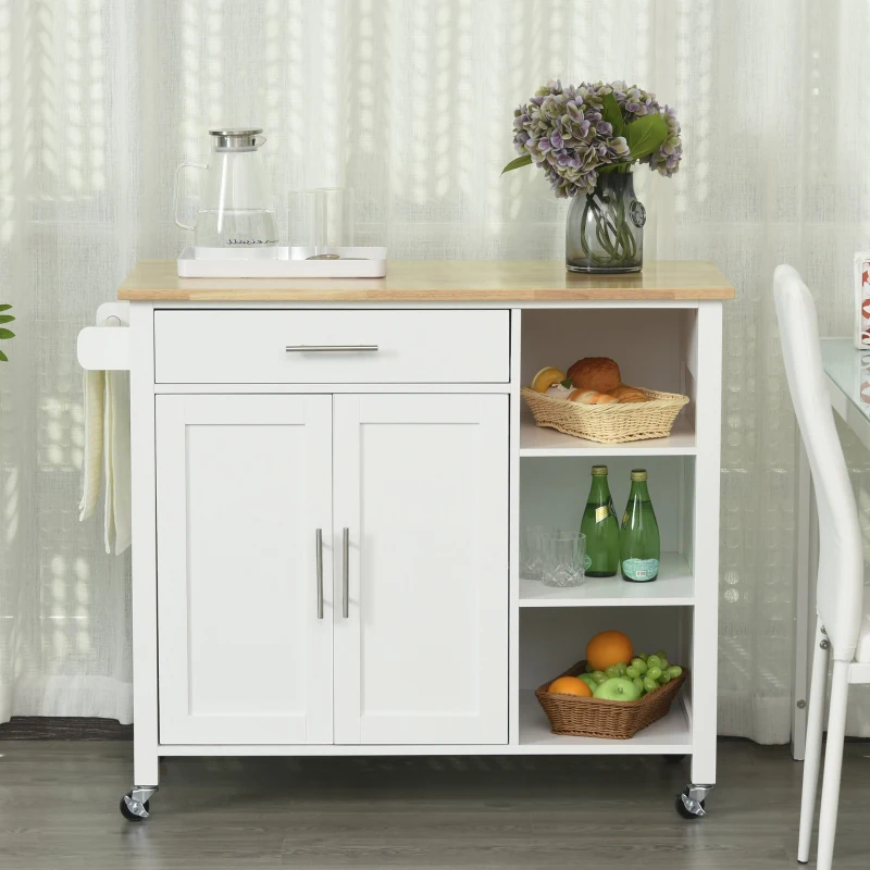 Homcom Carut Bucatarie Alb – Bufet Mobil 107×48×89 cm, Economisire Spatiu(m-4)