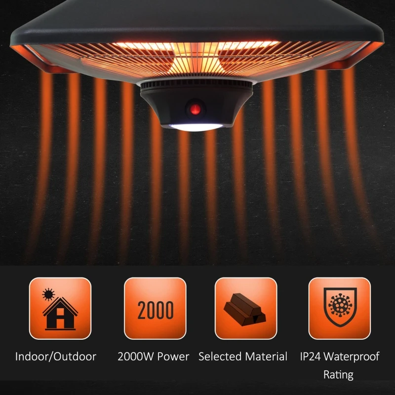 Outsunny Lampa Incalzire cu Lumini LED Putere 1000/2000W si Telecomanda