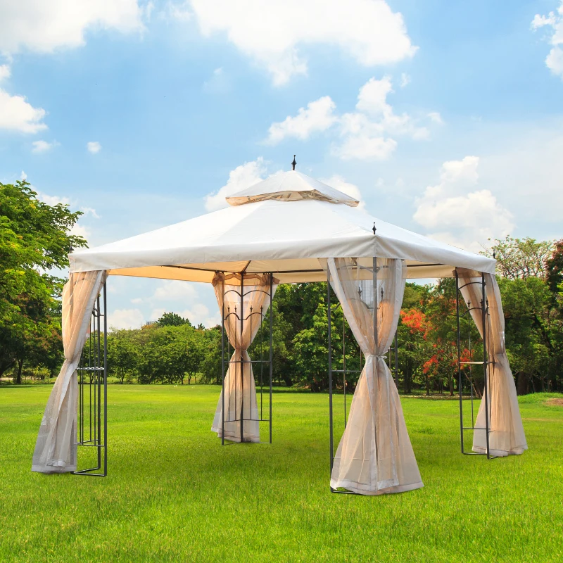 Outsunny Foisor Elegant de Gradina cu Trapa Transpiranta Metal si Poliester 3x3M Crem