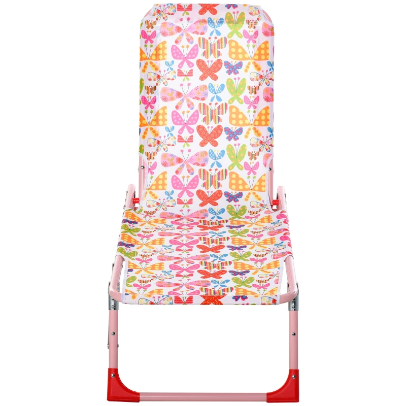 Outsunny Sezlong pentru Copii Pliant din Metal si Poliester, Spatar Rabatabil pana la 180° Roz