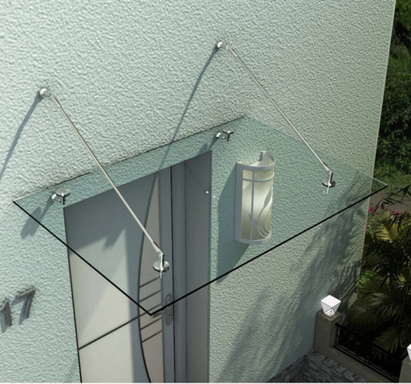 Outsunny - Tettoia porta d'ingresso baldacchino pensilina in vetro trasparente e acciaio inox