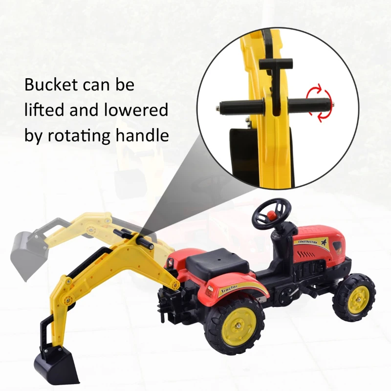 HOMCOM Tractorcu pedale si Excavator control manual pentru copii 3-6 ani rosu