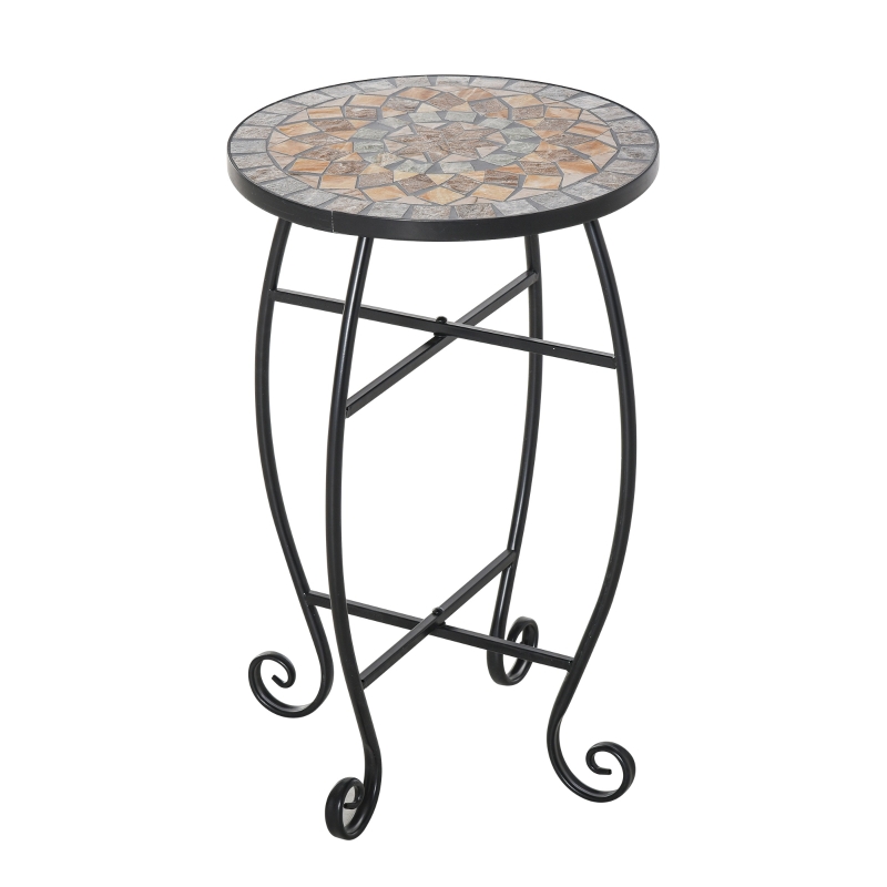 Outsunny Masuta de Gradina si Exterior din Metal si Ceramica Verde si Portocalie