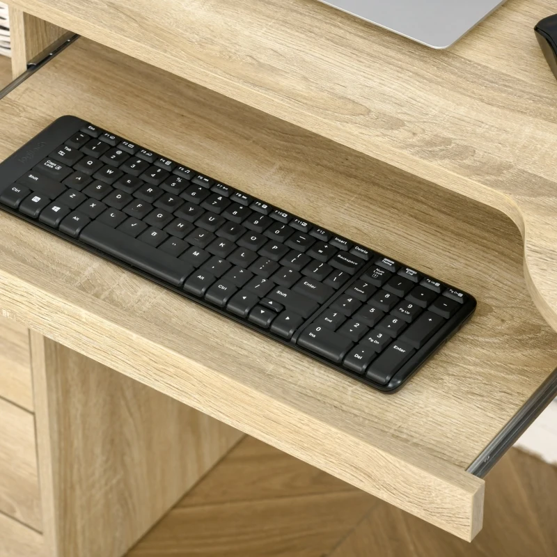 HOMCOM Birou PC pentru Birou cu Rafturi, Sertare si Polita Superioara din Lemn, 125x60x74 cm(m-8)