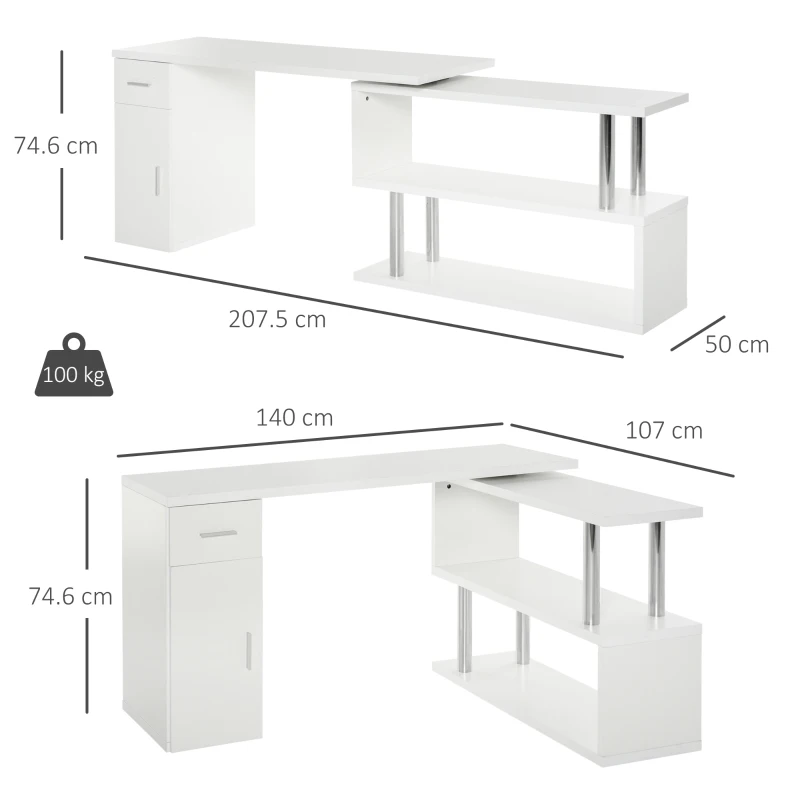 HOMCOM birou unghiular modern, din lemn, 140x107x74.6 cm