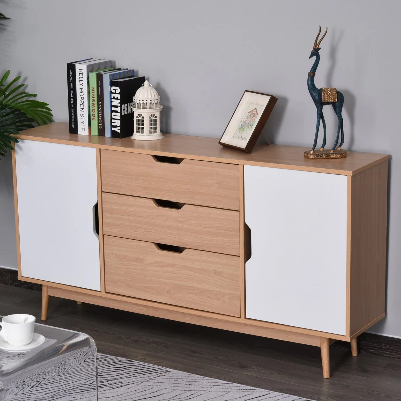 Homcom Mobilier Dulap cu Usi Basculante Comoda Design Nordic Lemn Stejar Alb 145 x 30 x75 cm