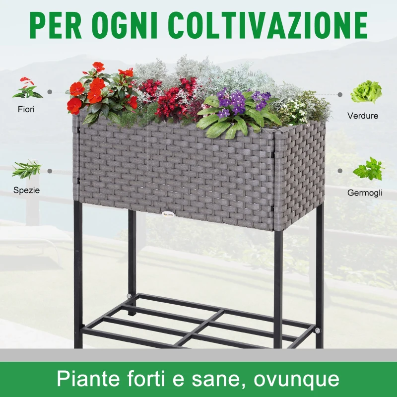 Outsunny vas de flori, cu raft, 70x30x72cm, gri