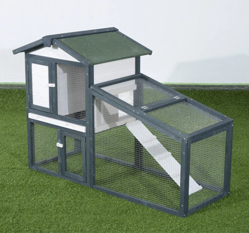 PawHut cusca din lemn pentru iepuri, 140x65x100cm, verde/alb