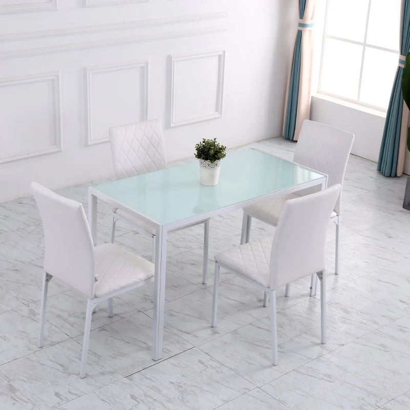 Homcom Set 4 Scaune Dining – Tapitate cu Piele Ecologica Alba(m-9)