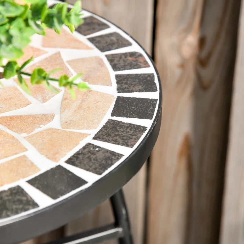 Outsunny Masuta de Gradina si Exterior din Metal si Ceramica Neagra si Portocalie