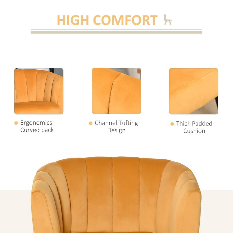HOMCOM Fotoliu din Catifea pentru Sufragerie Fotoliu scaun pentru Dormitor Galben