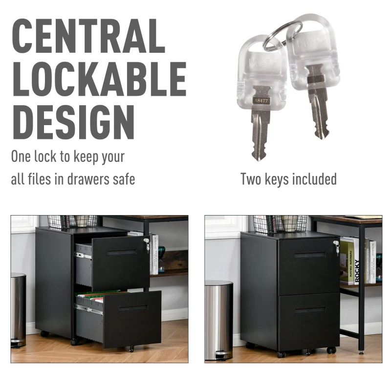Vinsetto Dulap cu sertare de Birou Clasificator pentru Dosare cu 2 Sertare Încuietoare 39x48x67cm Negru